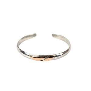 Geometric Copper Designs on Sterling Silver 925 Petite Cuff Bracelet